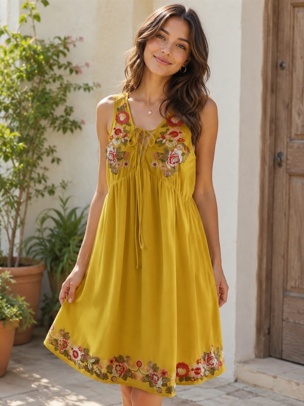 Andre’e by Unit Embroidered Dress. Women’s Sz-S Flattering | Gold | Boho